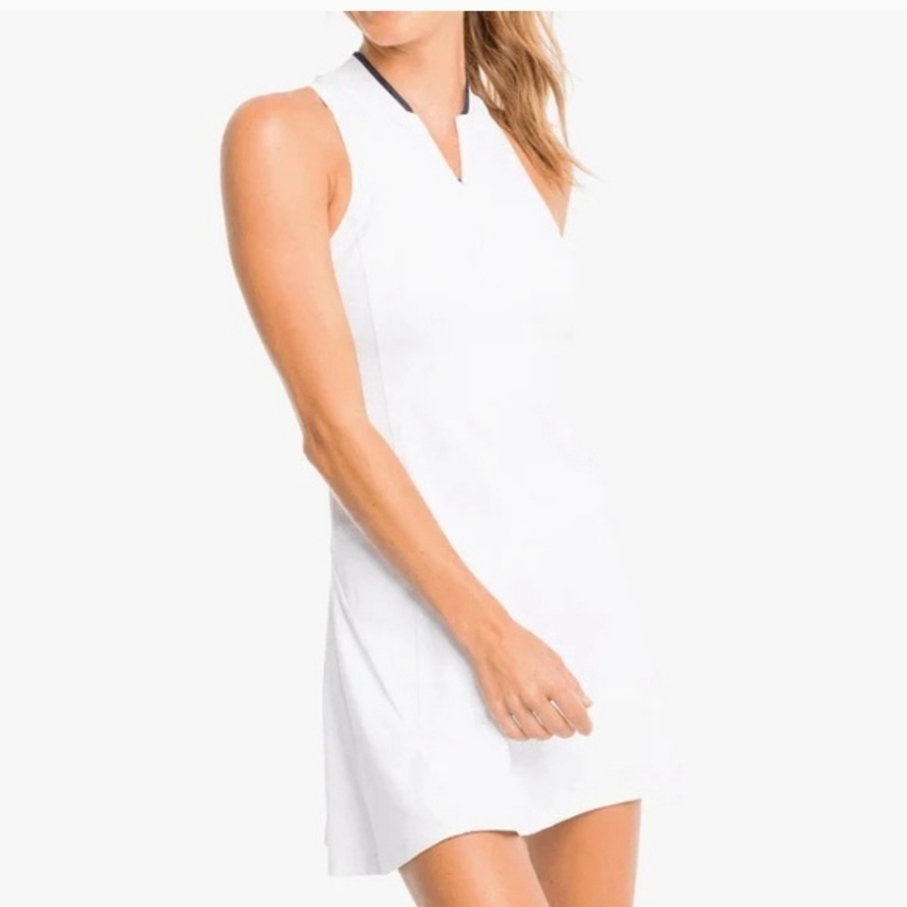 Southern Tide Kristy White Sleeveless Dress With Navy Accent